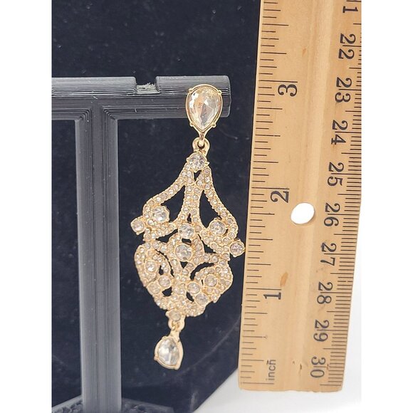 Gemma Layne Openwork Statement Drop Dangle Chandelier Earrings Gold Tone - Picture 4 of 9